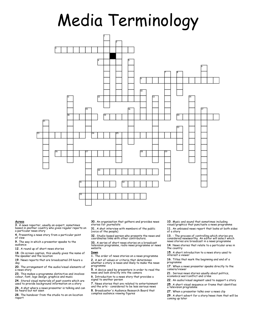 Media Terminology Crossword