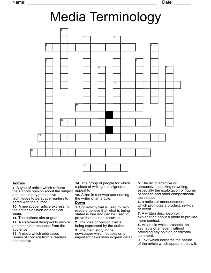 Media Terminology Crossword