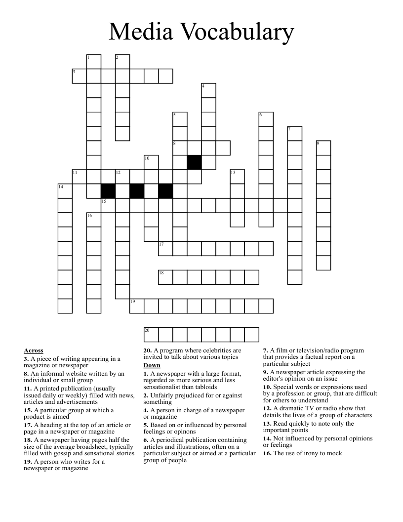 Media Vocabulary Crossword