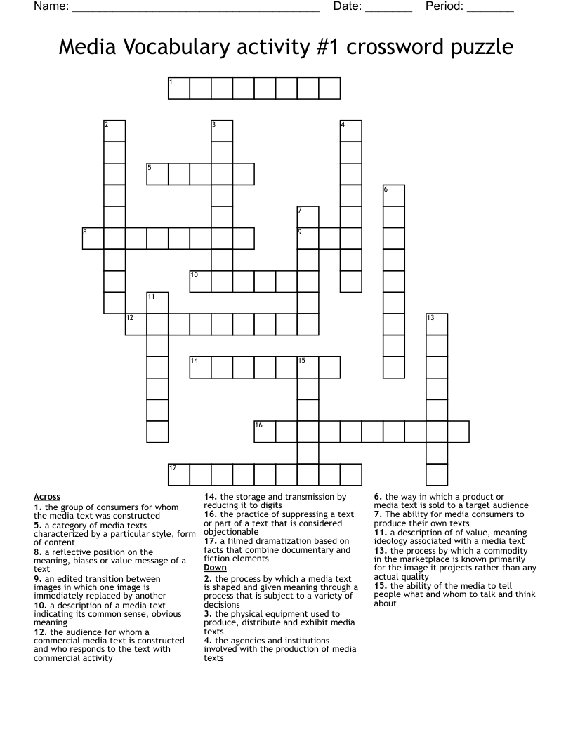 Media Vocabulary activity #1 crossword puzzle