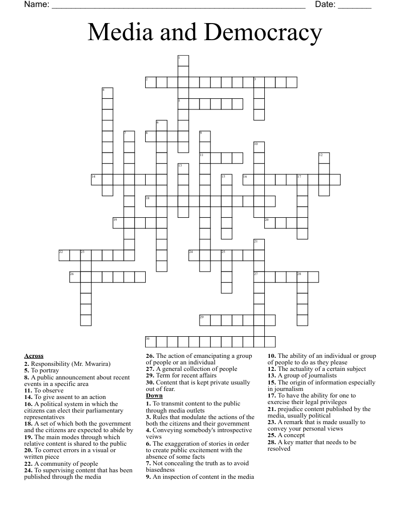 Media and Democracy Crossword