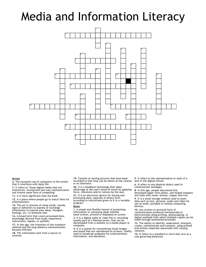 Media and Information Literacy Crossword