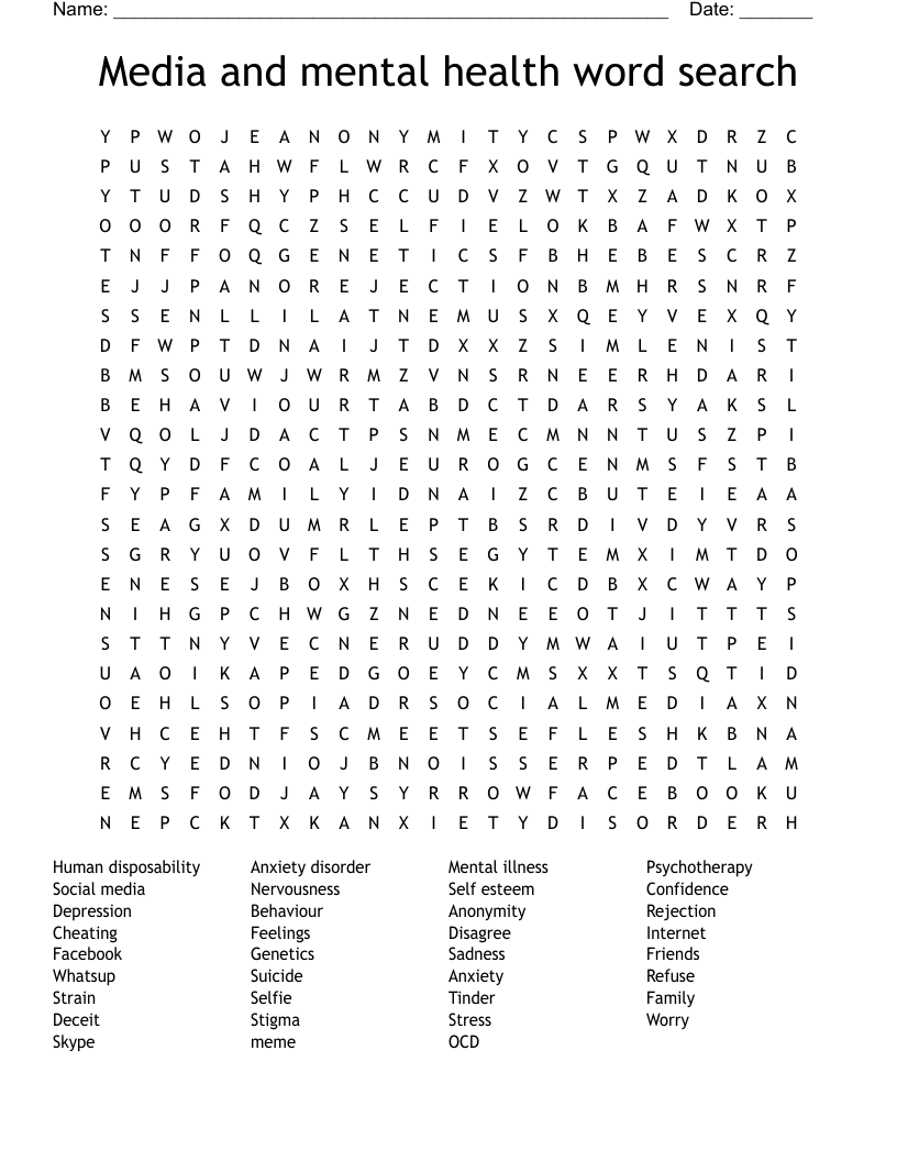 Media and mental health word search 