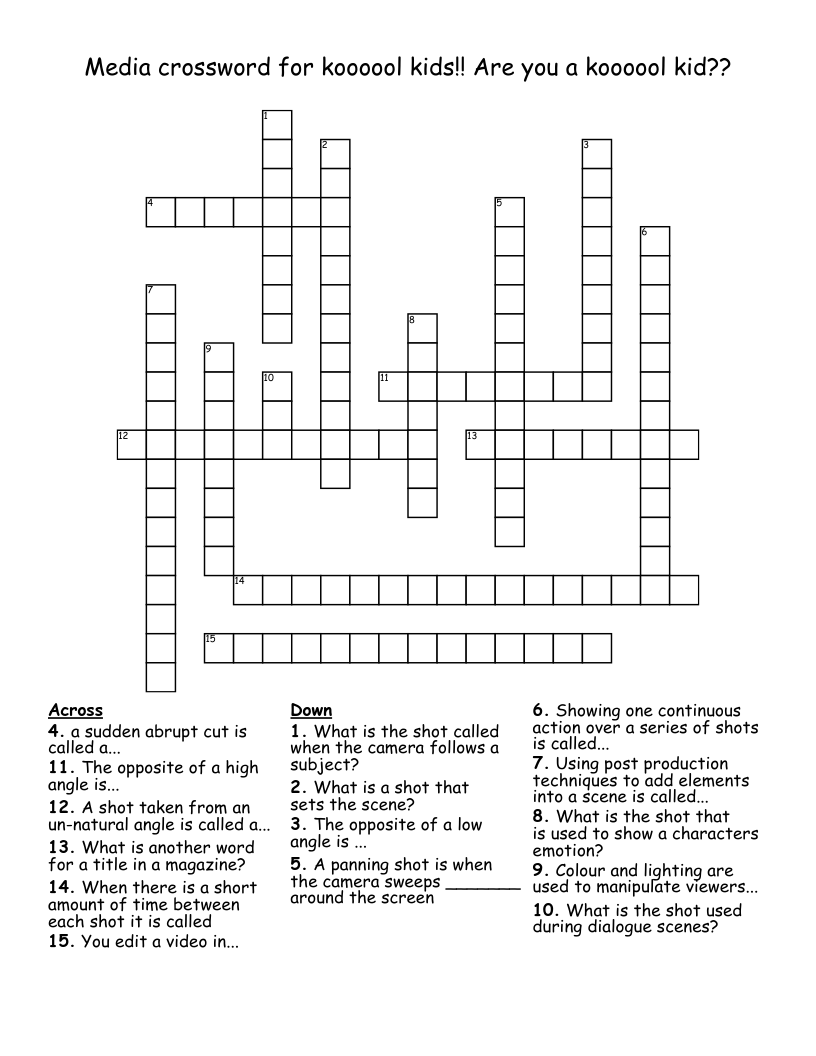 Media crossword for koooool kids!! Are you a koooool kid??