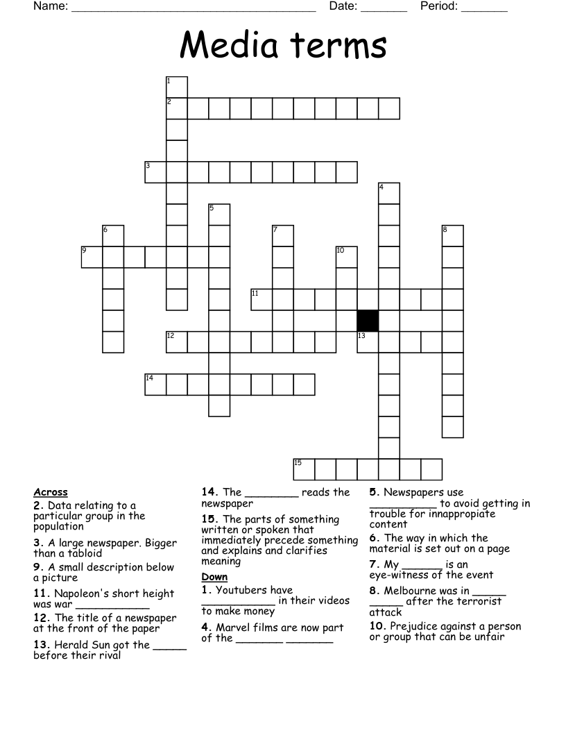 Media terms Crossword