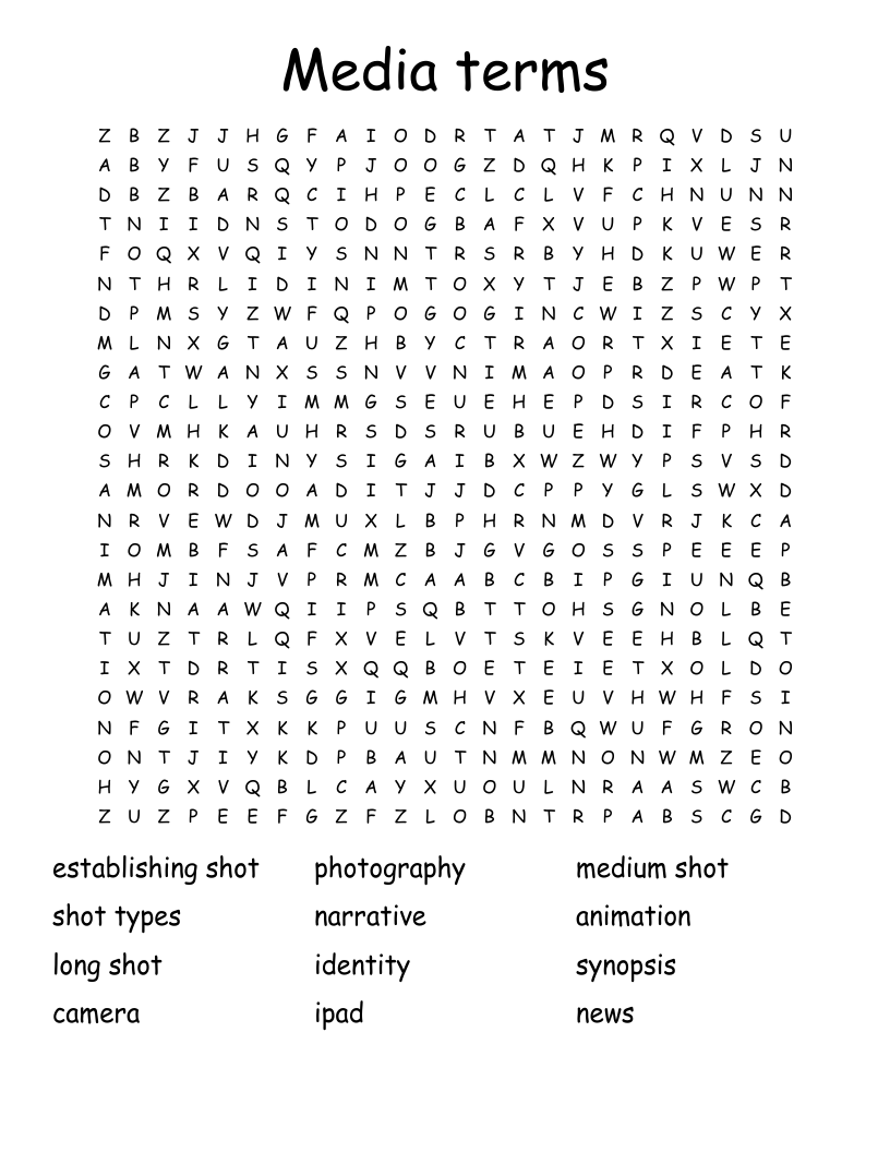 Media terms Word Search