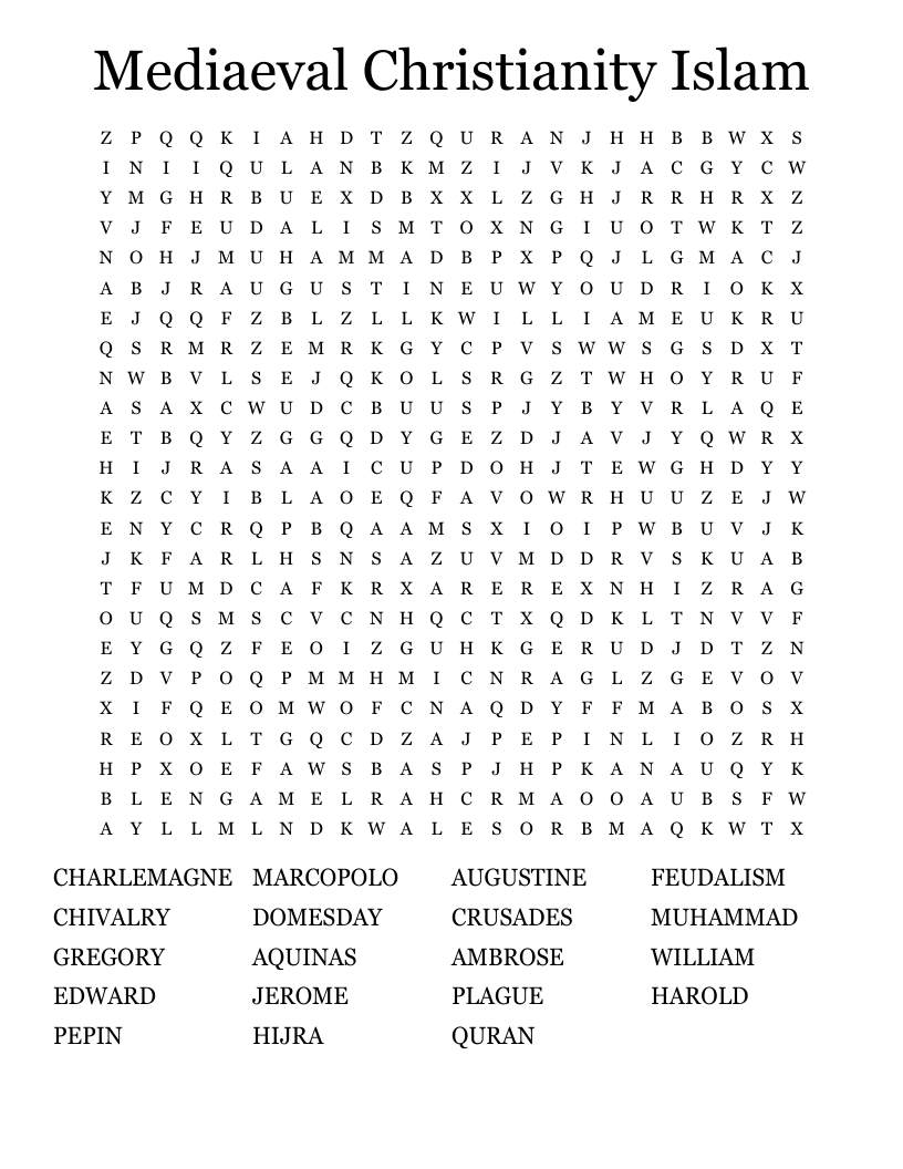 Mediaeval Christianity Islam Word Search