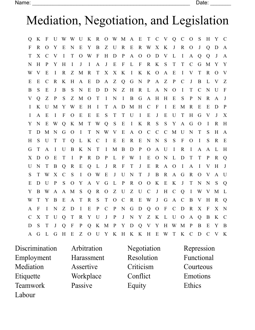 Mediation, Negotiation, and Legislation Word Search
