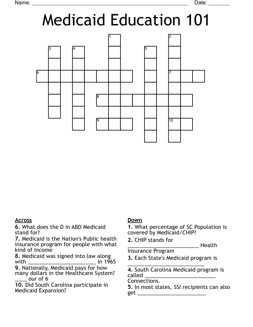 Medicaid Education 101 Crossword