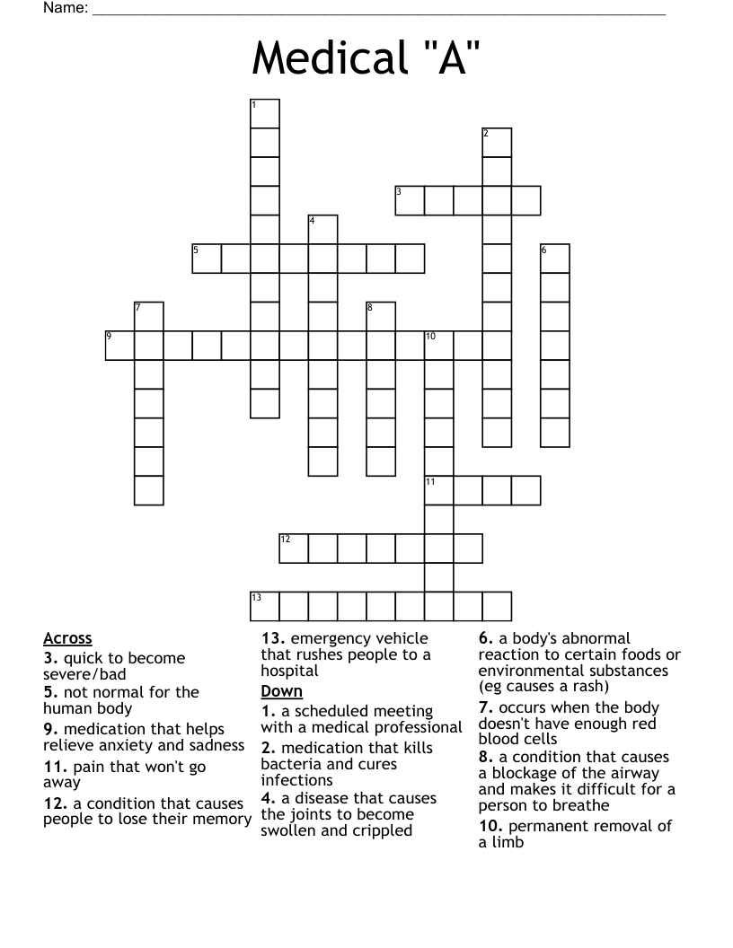 Medical "A" Crossword