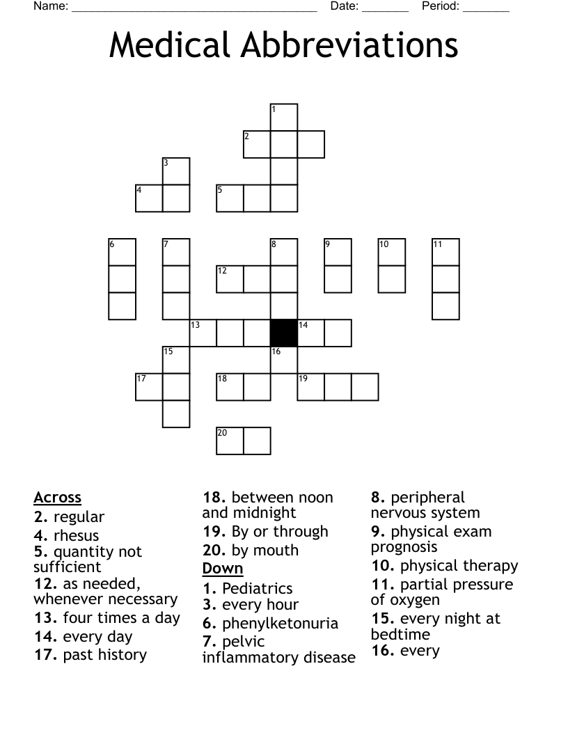 Medical Abbreviations Crossword