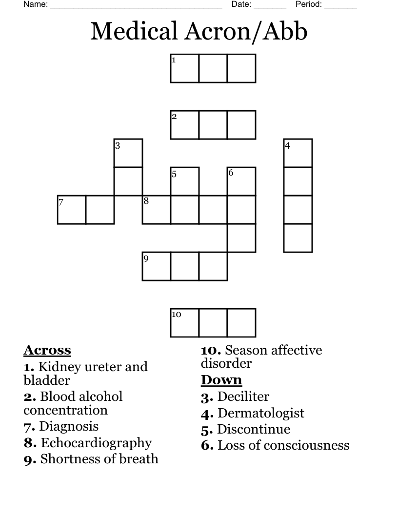 Medical Acron/Abb Crossword