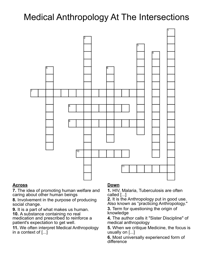 Medical Anthropology At The Intersections  Crossword