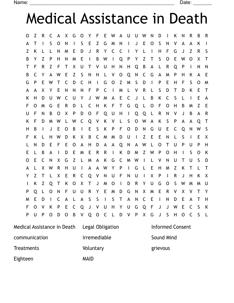 Medical Assistance in Death Word Search