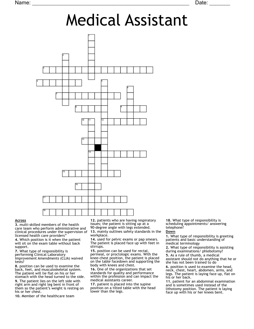 Medical Assistant Crossword
