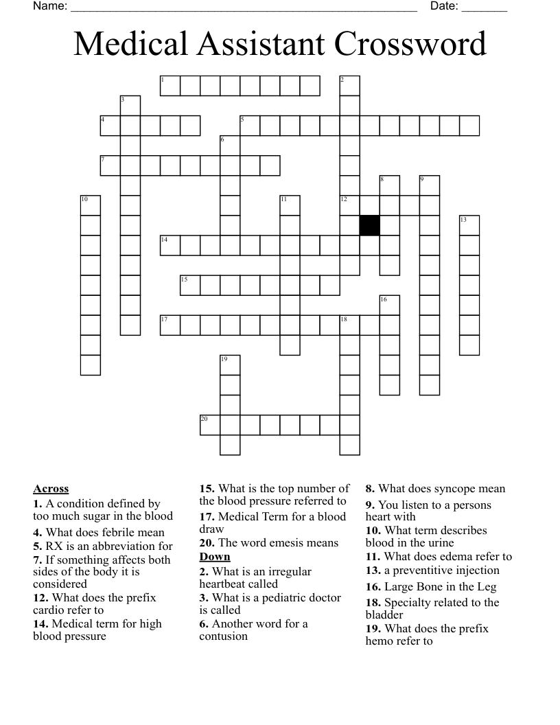 Medical Assistant Crossword