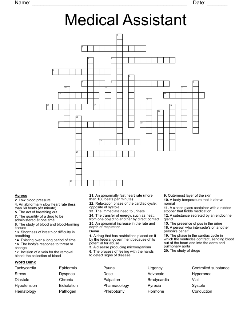 Medical Assistant  Crossword
