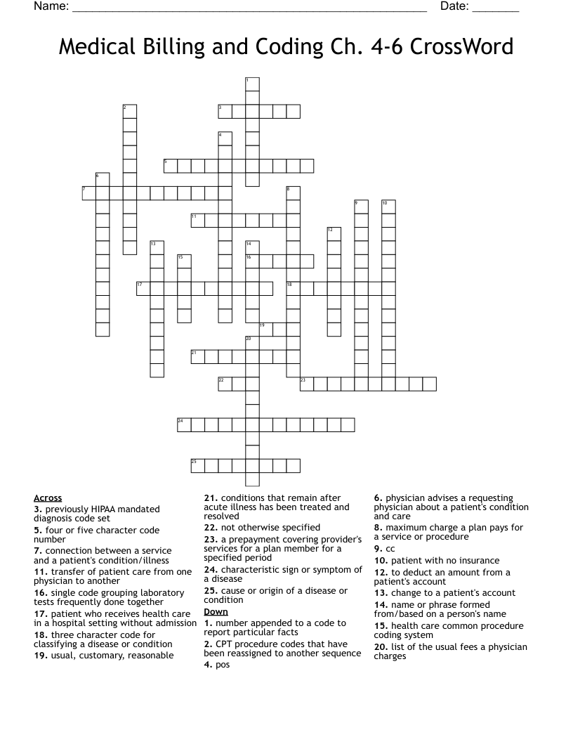 Medical Billing and Coding Ch. 4-6 CrossWord