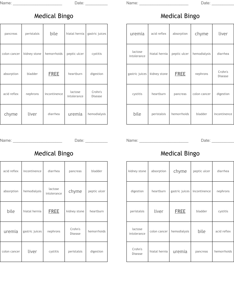 Medical Bingo