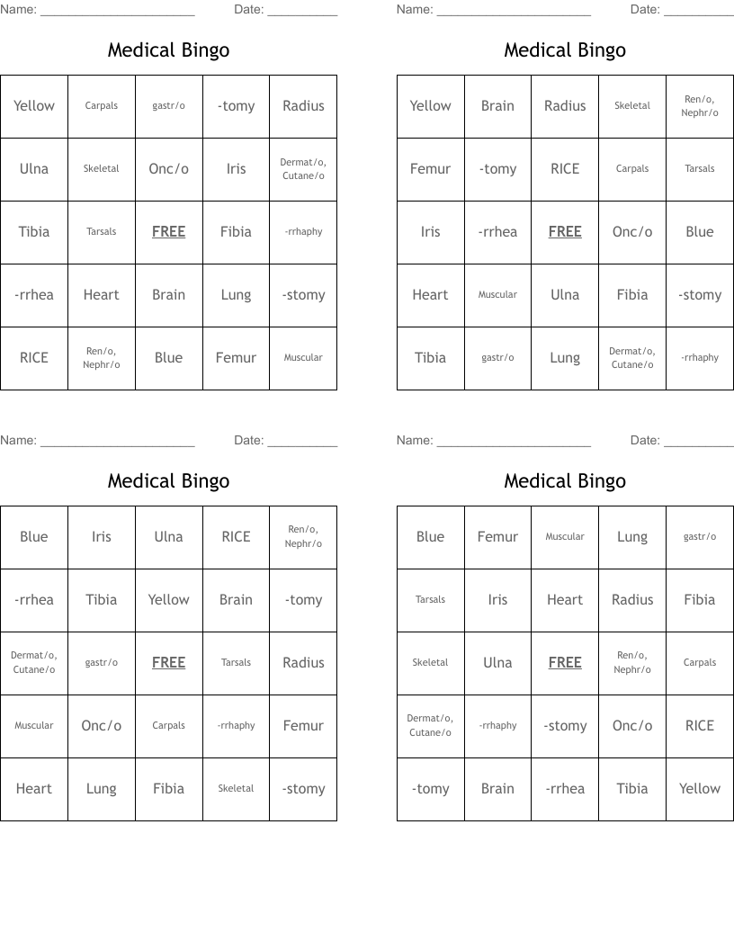Medical Bingo 