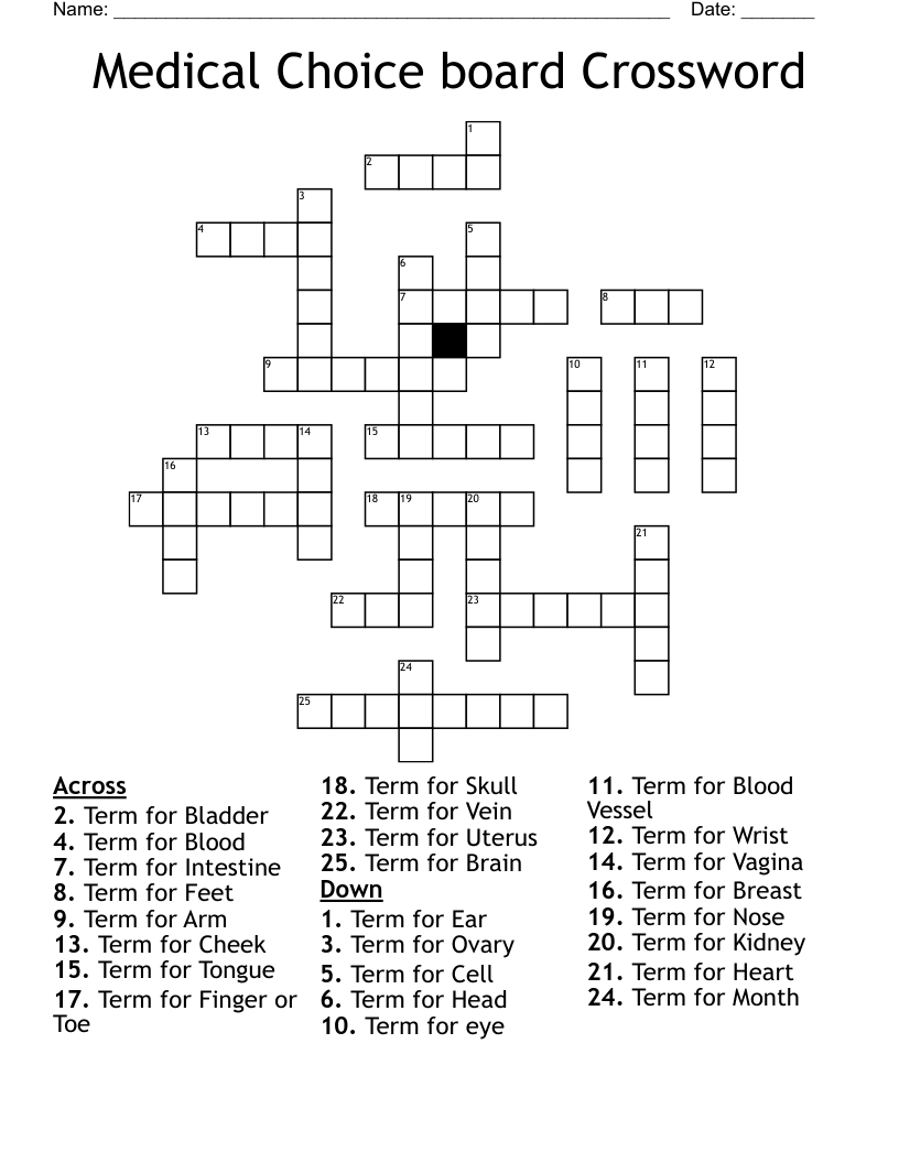 Medical Choice board Crossword