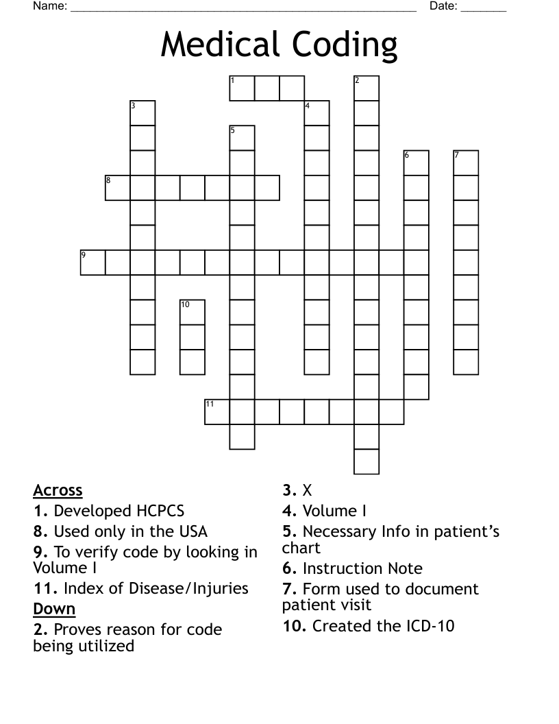 Medical Coding Crossword