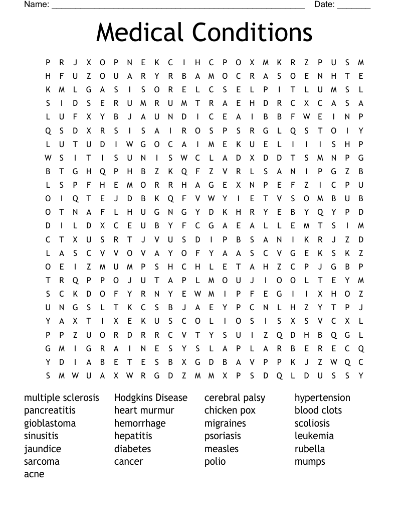 Medical Conditions Word Search