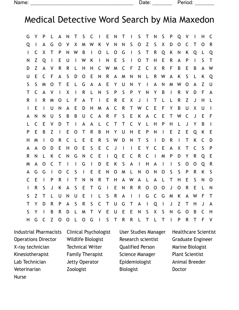 Medical Detective Word Search by Mia Maxedon
