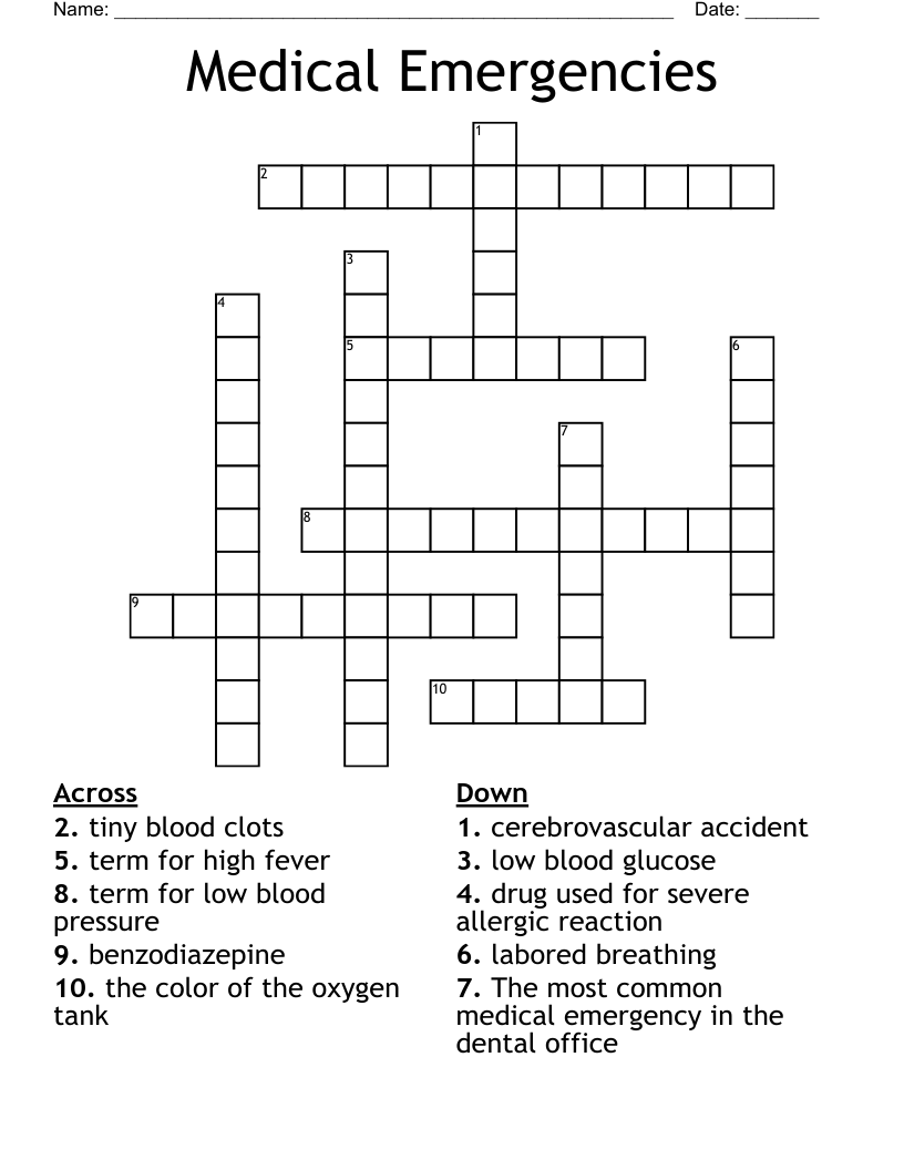 Medical Emergencies Crossword