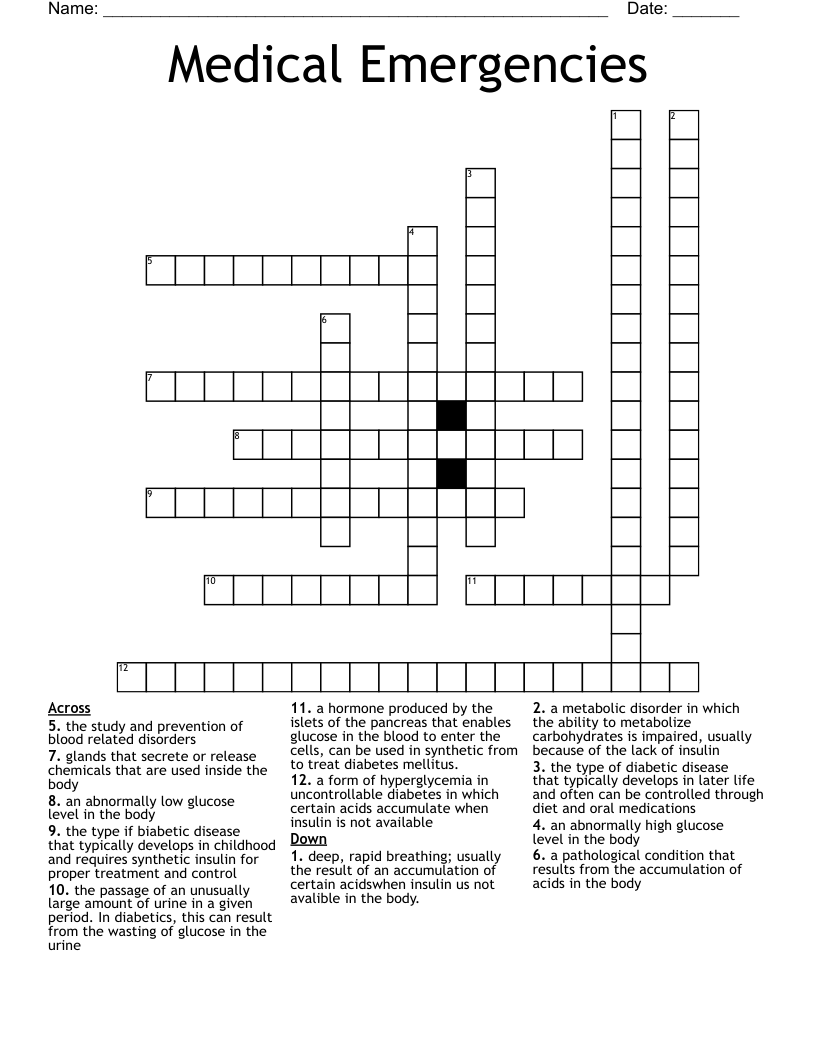 Medical Emergencies Crossword