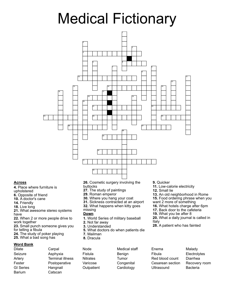 Medical Fictionary Crossword