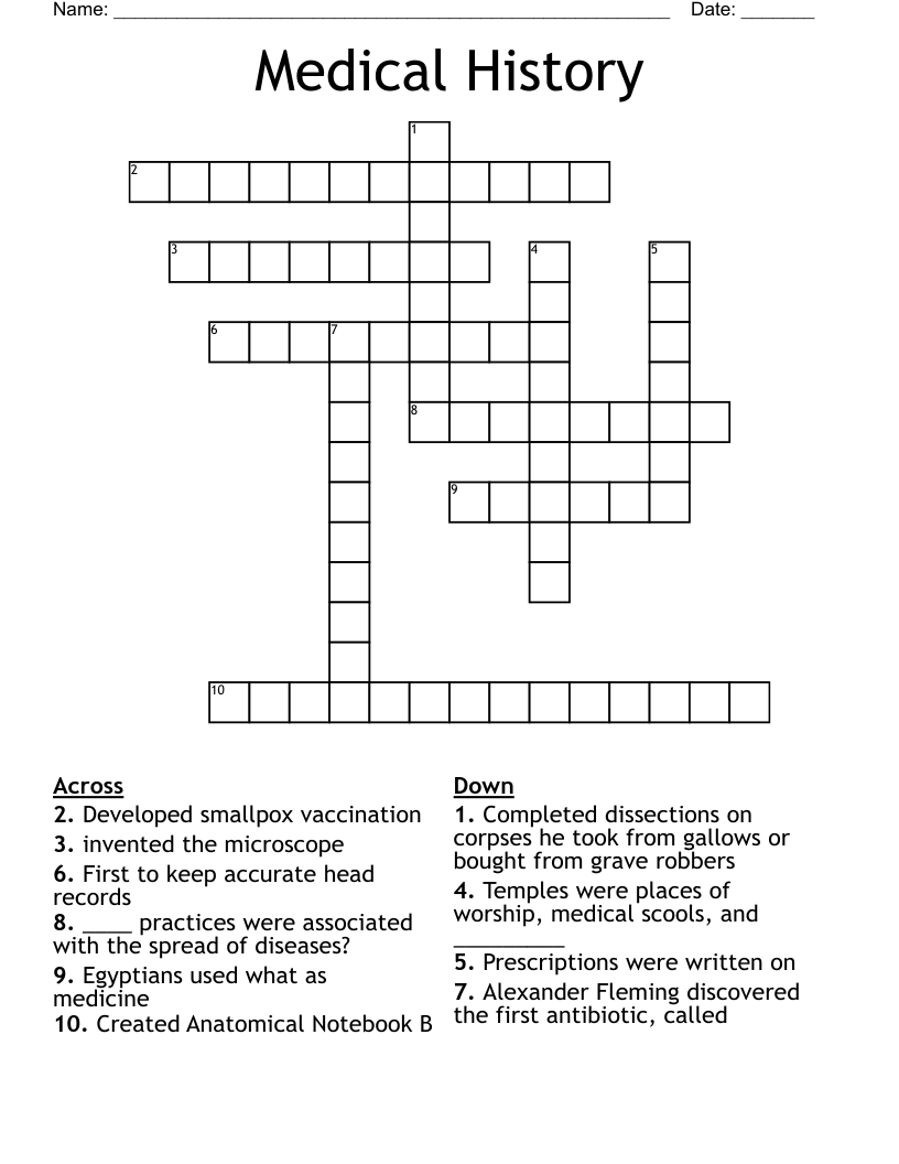 Medical History Crossword