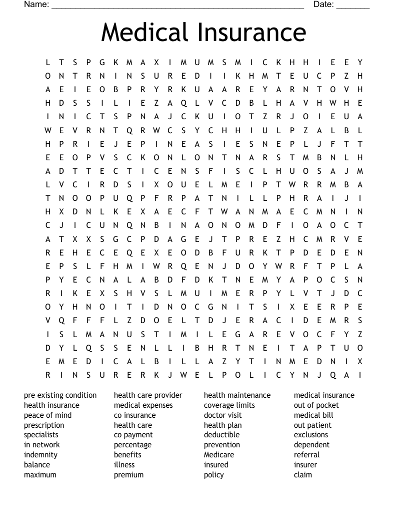 Medical Insurance Word Search