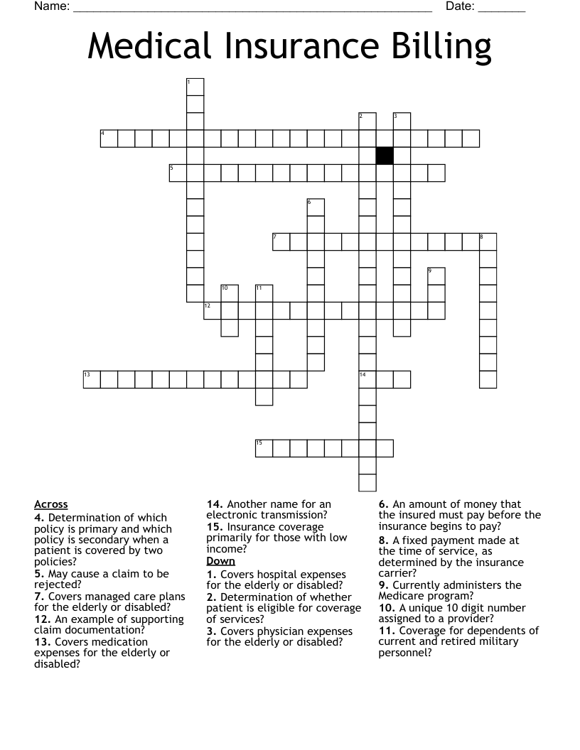 Medical Insurance Billing Crossword