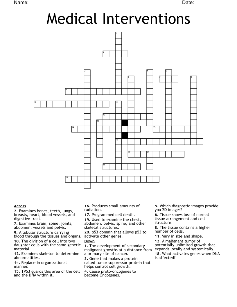 Medical Interventions Crossword