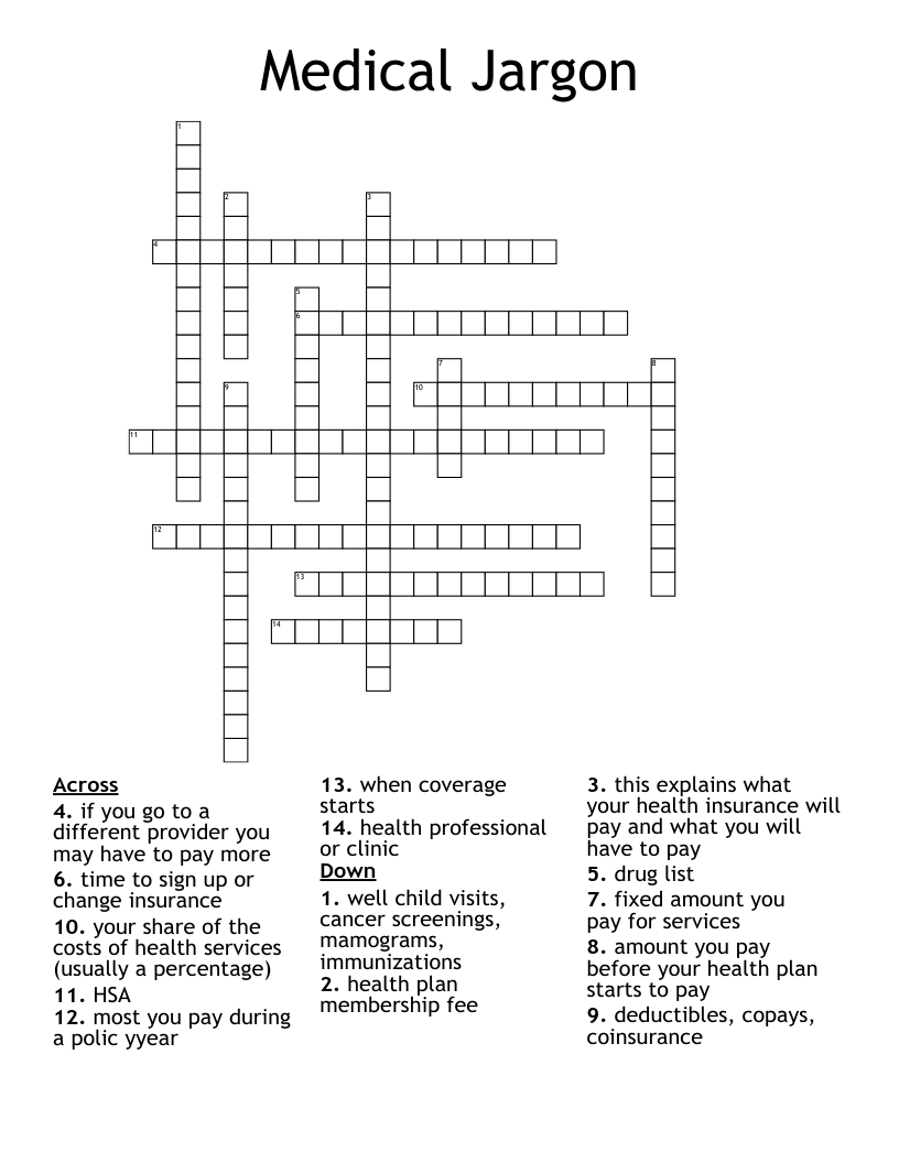 Medical Jargon Crossword