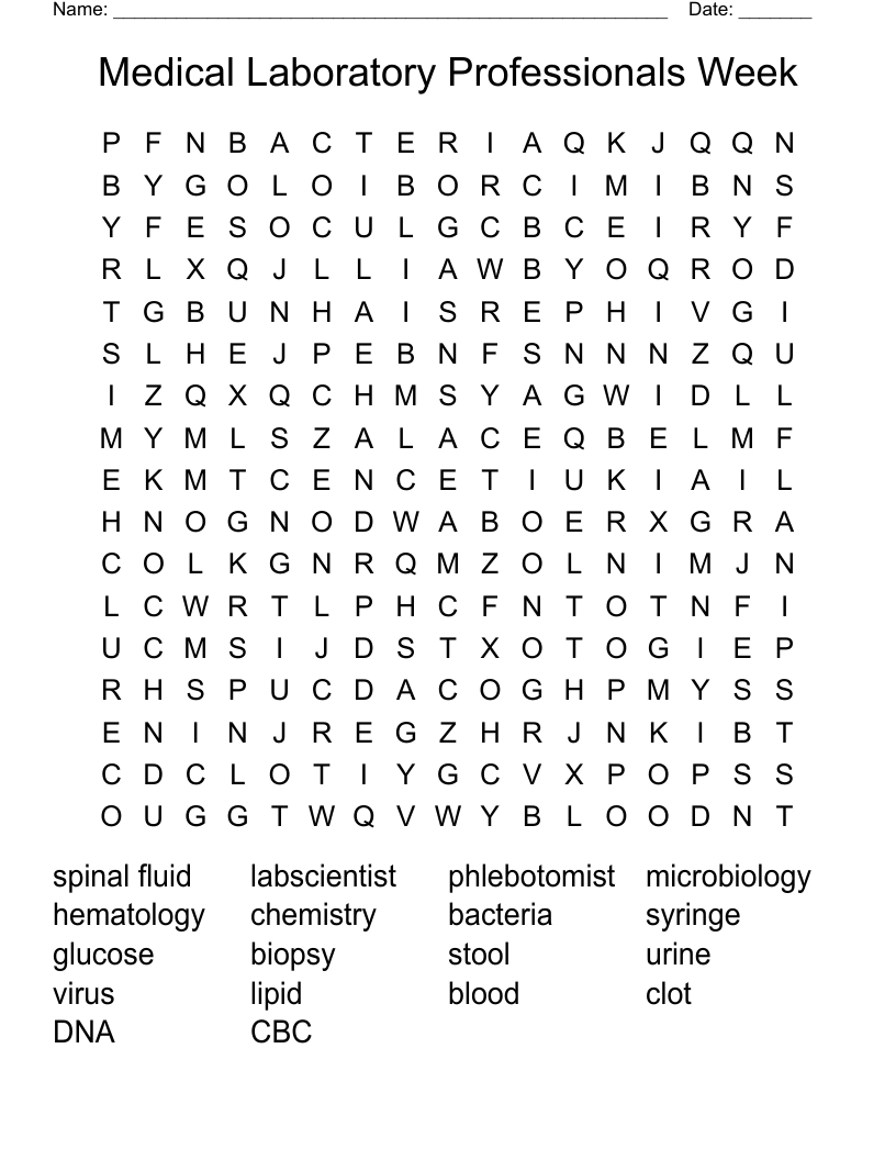 Medical Laboratory Professionals Week  Word Search