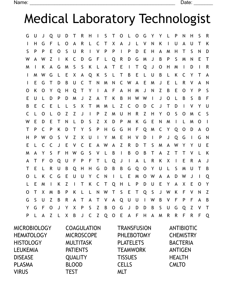 Medical Laboratory Technologist Word Search
