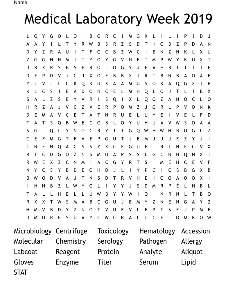Medical Laboratory Week 2019 Word Search
