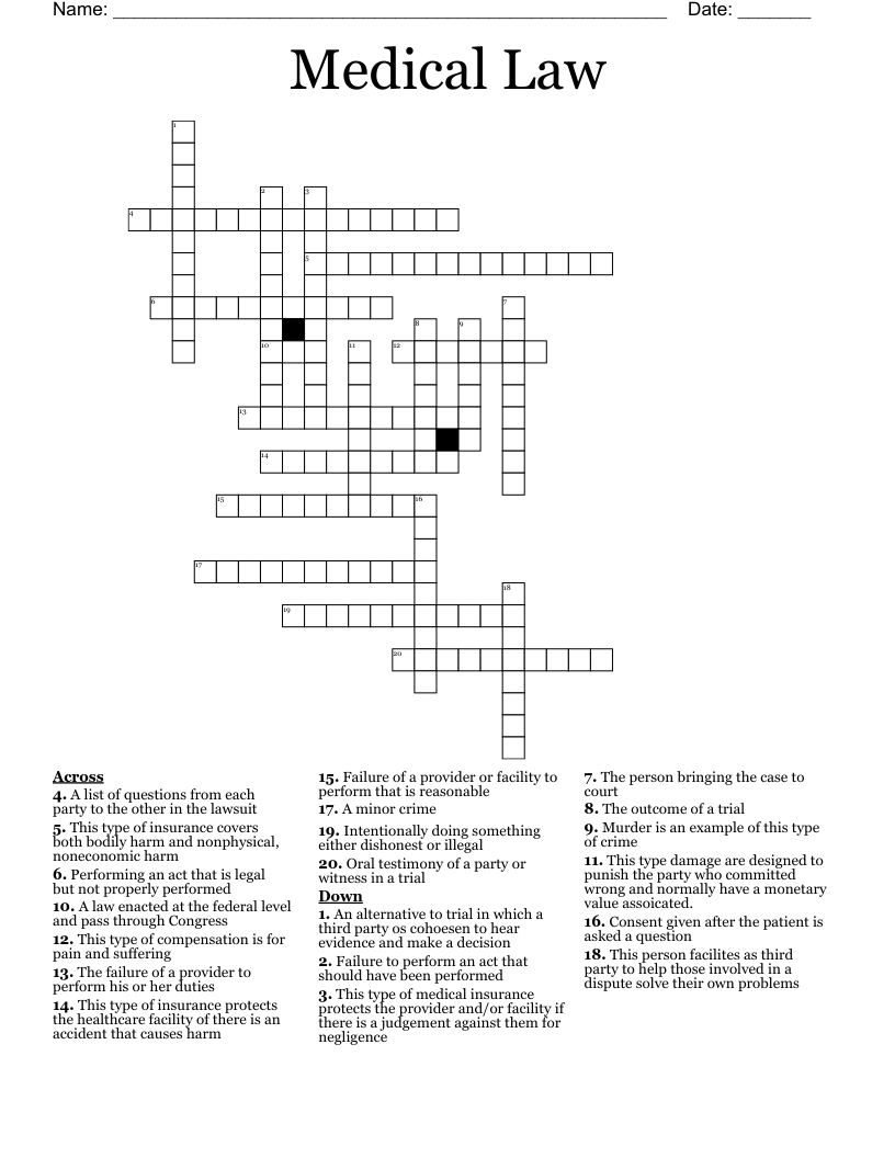 Medical Law Crossword