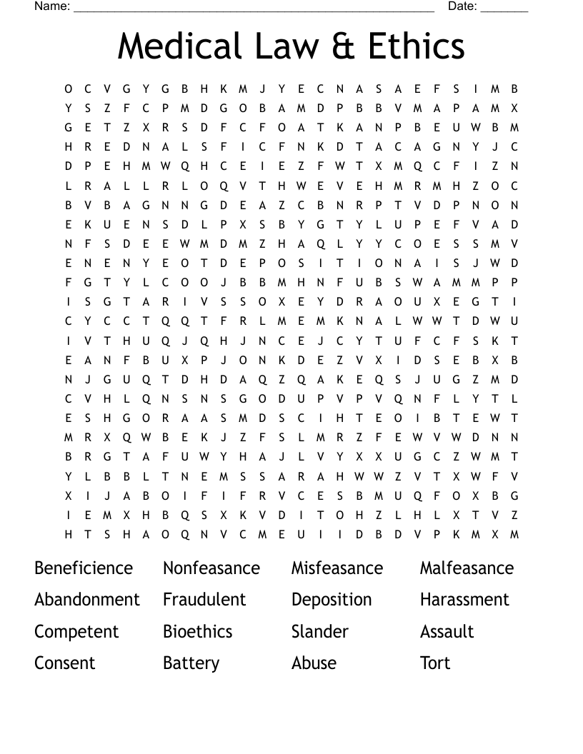 Medical Law & Ethics Word Search