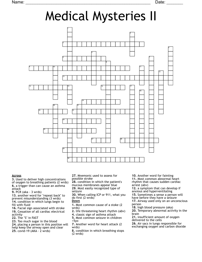 Medical Mysteries II Crossword