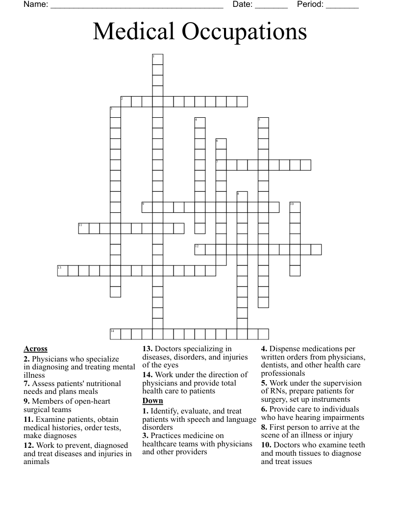 Medical Occupations Crossword