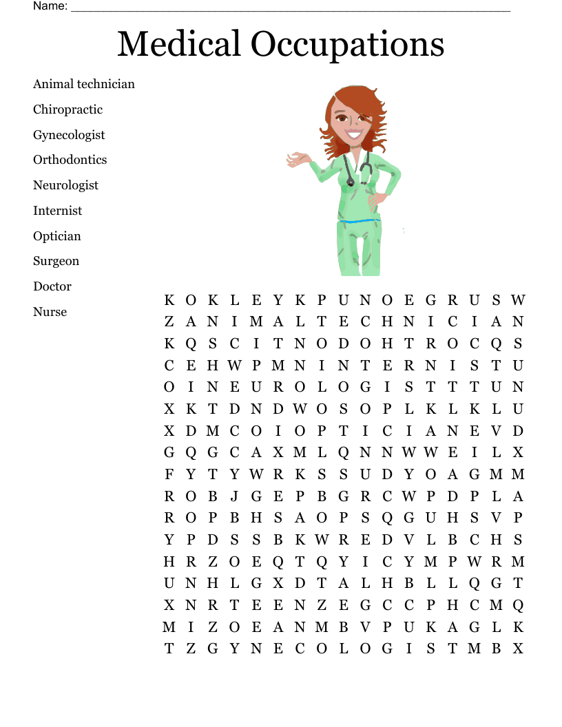 Medical Occupations  Word Search