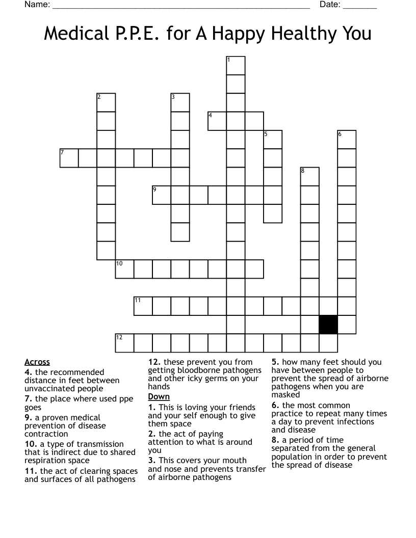 Medical P.P.E. for A Happy Healthy You Crossword