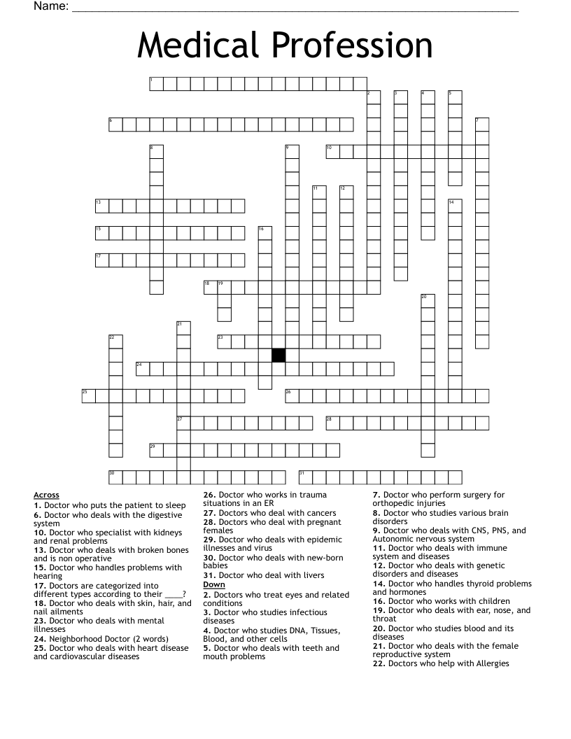 Medical Profession  Crossword