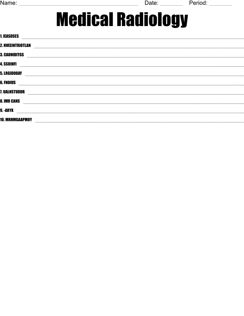 Medical Radiology Word Scramble