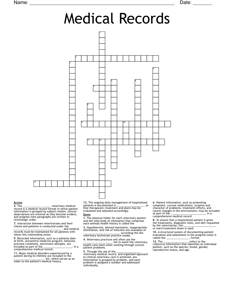 Medical Records Crossword