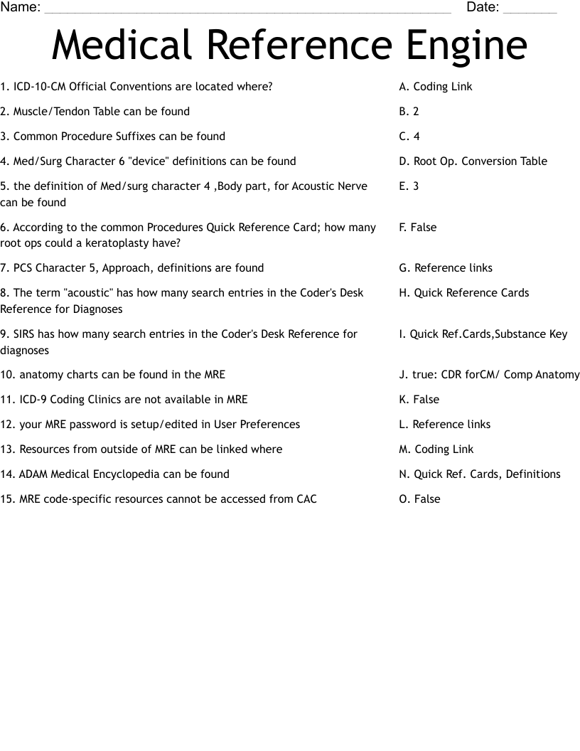 Medical Reference Engine Worksheet
