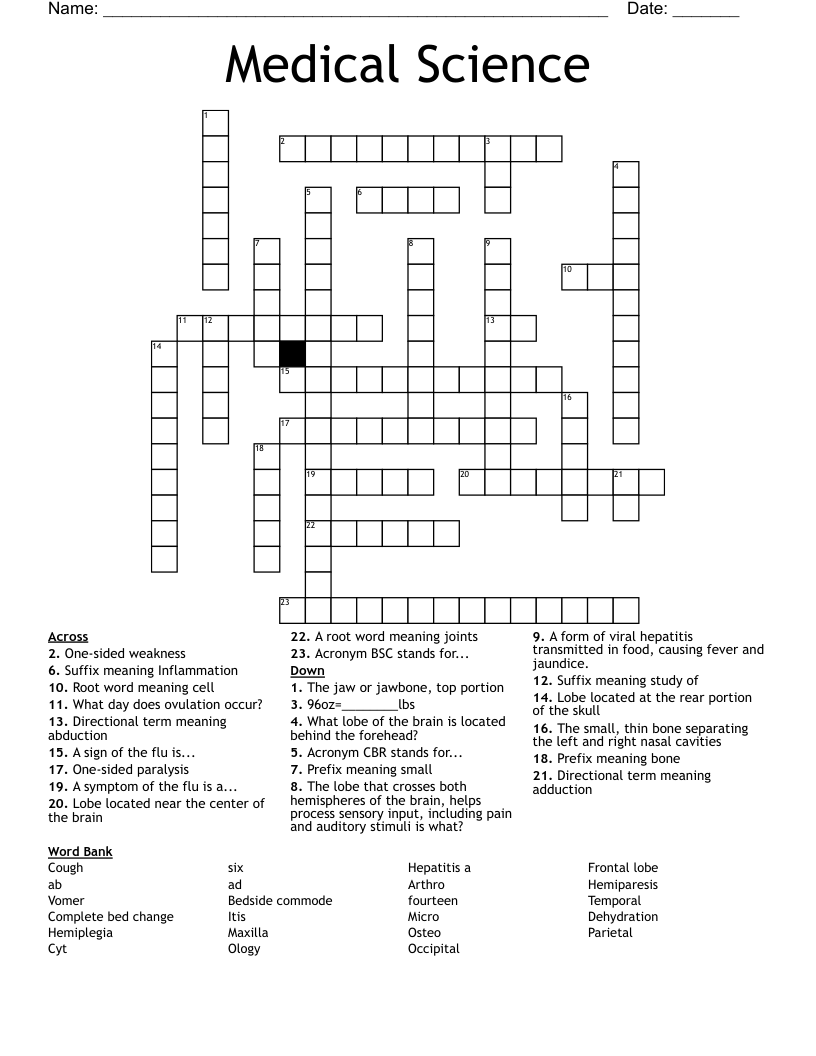 Medical Science  Crossword